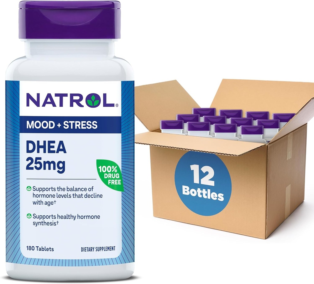 Natrol meeleolu ja stress DHEA 25mg koos kaltsiumi, toidulisand tasakaalu teatud hormoonide taset ja meeleolu toetust, 180 tabletti, 180 päeva pakkumise (12.