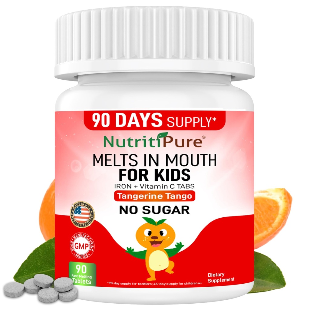 Lapsed näritav raualisand, Ferronyl® karbonüülraud 9 mg, C-vitamiin 30 mg, Tangerine Tango Orange Flavor, 90 Count