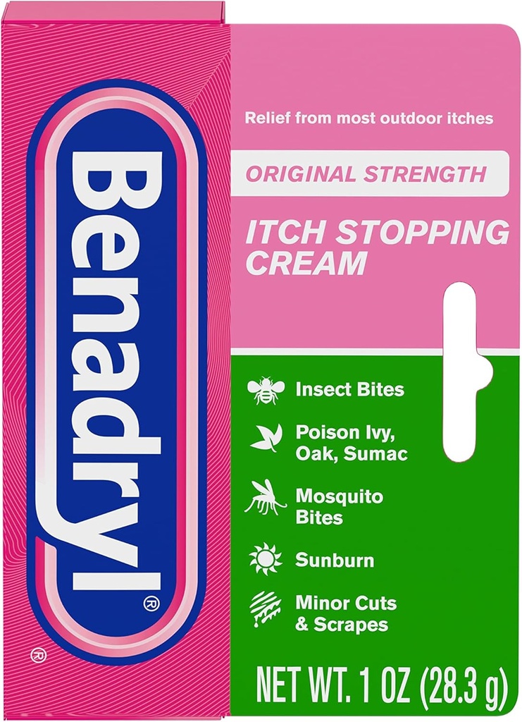Benadryl Original Strength Itch Stopping Anti-Itch Cream, Difenhüdramiin HCl Topical Analgesic & Tsink Acetate Nahakaitse, Relief Enamik Outdoor Sügeleb, 1 oz (Pack of 6)