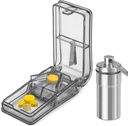 JohnBee Pill Cutter | Parim pillide lõikaja väikestele või suurtele pillidele | disainitud USAs | Lõikab vitamiine | Pill Splitter with Shield | Sisaldab Keychain Pill Holder (Gray)