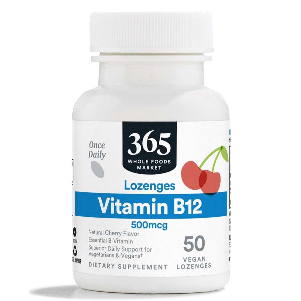 365 poolt kogu toiduturg, vitamiin B12 500mcg Lozenges, looduslik kirsi maitse, vegan, 50 krahv