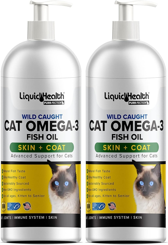 Vedelad tervislikud lemmikloomad Looduslikult püütud oomega 3 kalaõli kassidele - vedel oomega 3 lisand EPA + DPA + DHA-ga kassidele - vähendab sügelust, tugiliigest, immuunsust, aju, südame tervist - valmistatud USA-s (2 Pack)