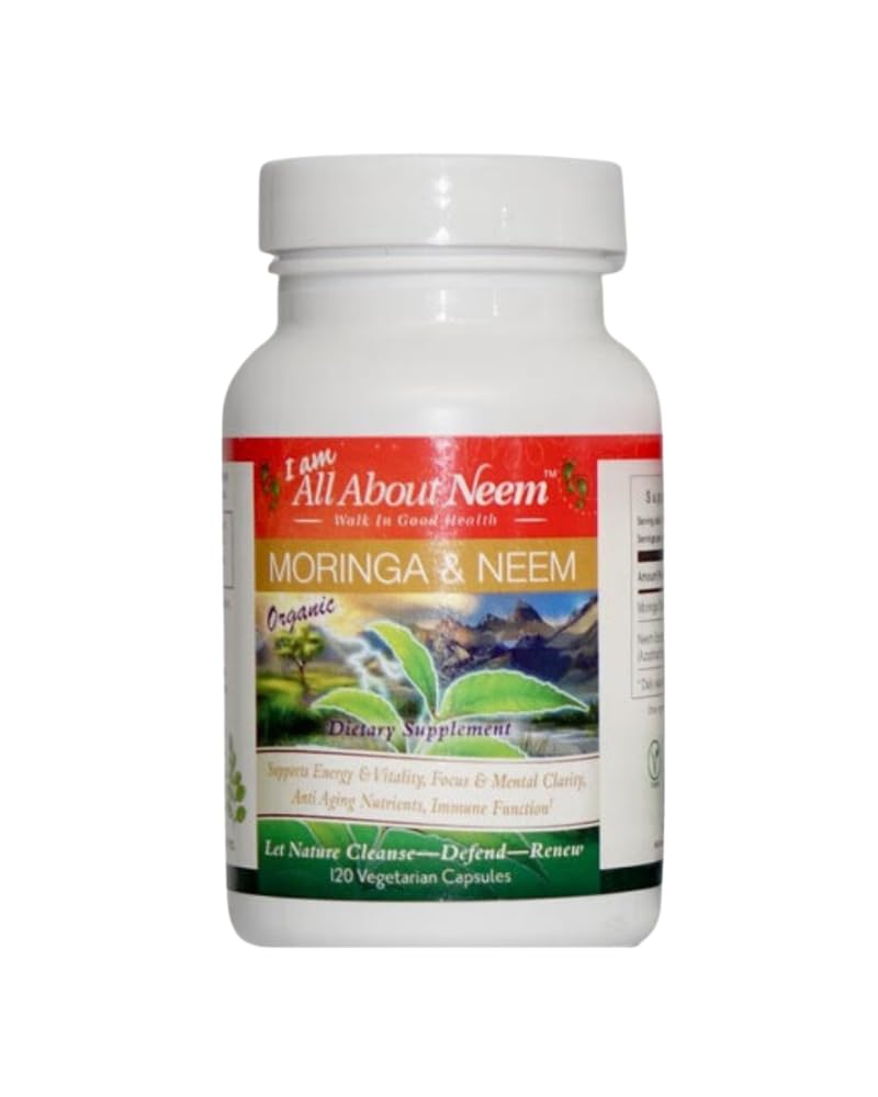 Organic Moringa 400mg & Neem Leaf 500mg kapslid – 120 Count – Detox & Superfood Nutrition – Vegan, Julmusevaba, Non-GMO – Immune, Skin & Energy Support – Made in USA