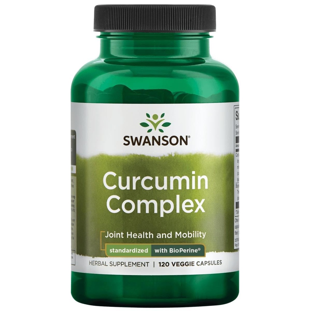 Swanson Curcumin Complex - Taimne täiendus, mis toetab liigeste tervist, liikuvust ja füüsilist funktsiooni - standardiseeritud bioperiiniga maksimaalse imendumise jaoks - (120 Veggie kapslit)