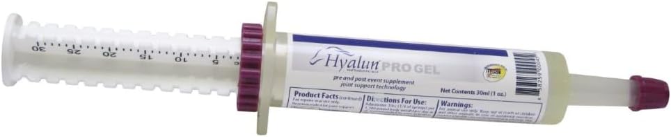 Hyalogic Hyalun PRO Gel – Hyaluronic Acid Horse Joint Supplement – Pre & Post Event Booster – 30cc Equine Syringe Oral – 3 Full Administrations Hyalun 100mg Pure Hyaluronic Acid (HA)