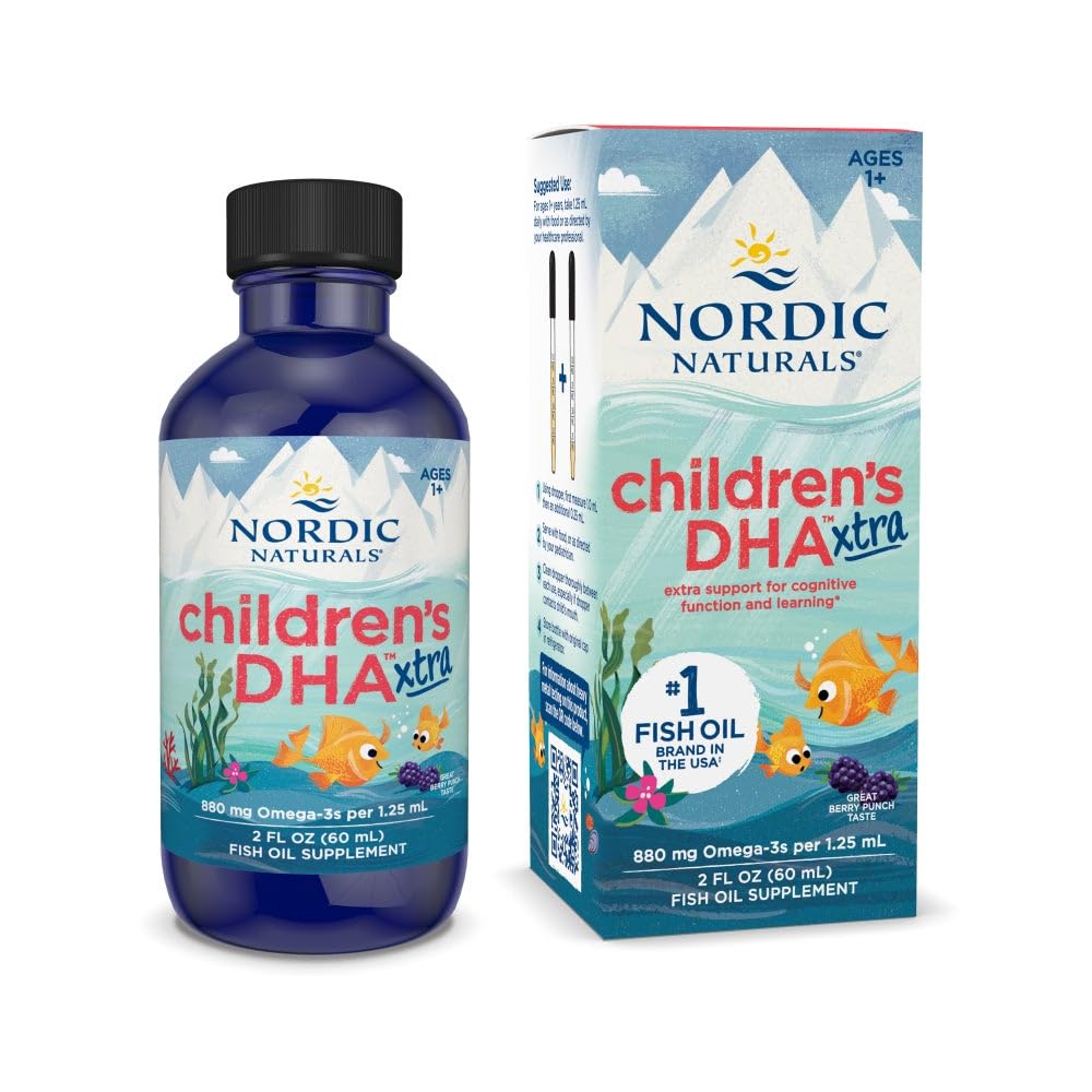 Nordic Naturals Laste DHA Xtra, Berry Punch - 2 oz lastele - 880 mg kokku Omega-3s EPA & DHA - Kognitiivne ja immuunfunktsioon, õppimine, sotsiaalne areng - Non-GMO - 48 Servings