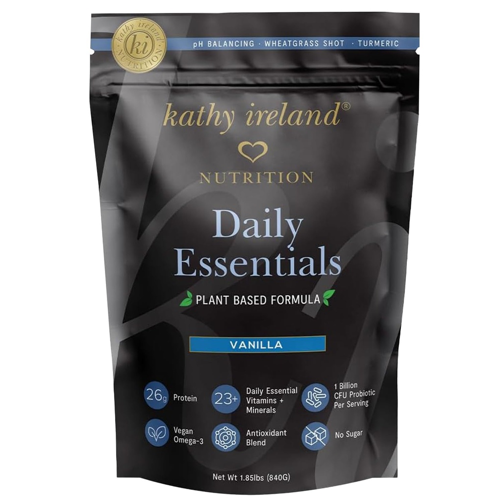 Kathy Ireland Plant-Based Vanilla Protein Pulber, 26g Valk, Low-Carb Meal Asendus, Herne, Mung & Fava Bean segu probiootikumid, vitamiinid ja mineraalid, 1,85 naela