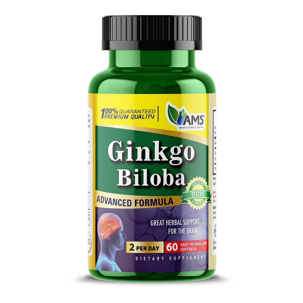Ameerika Medic & Science Ginkgo Biloba 60mg (60 Softgels) | Aju Booster Supplement meestele ja naistele | Mind Enhancer taimsete lehtede ekstrakt