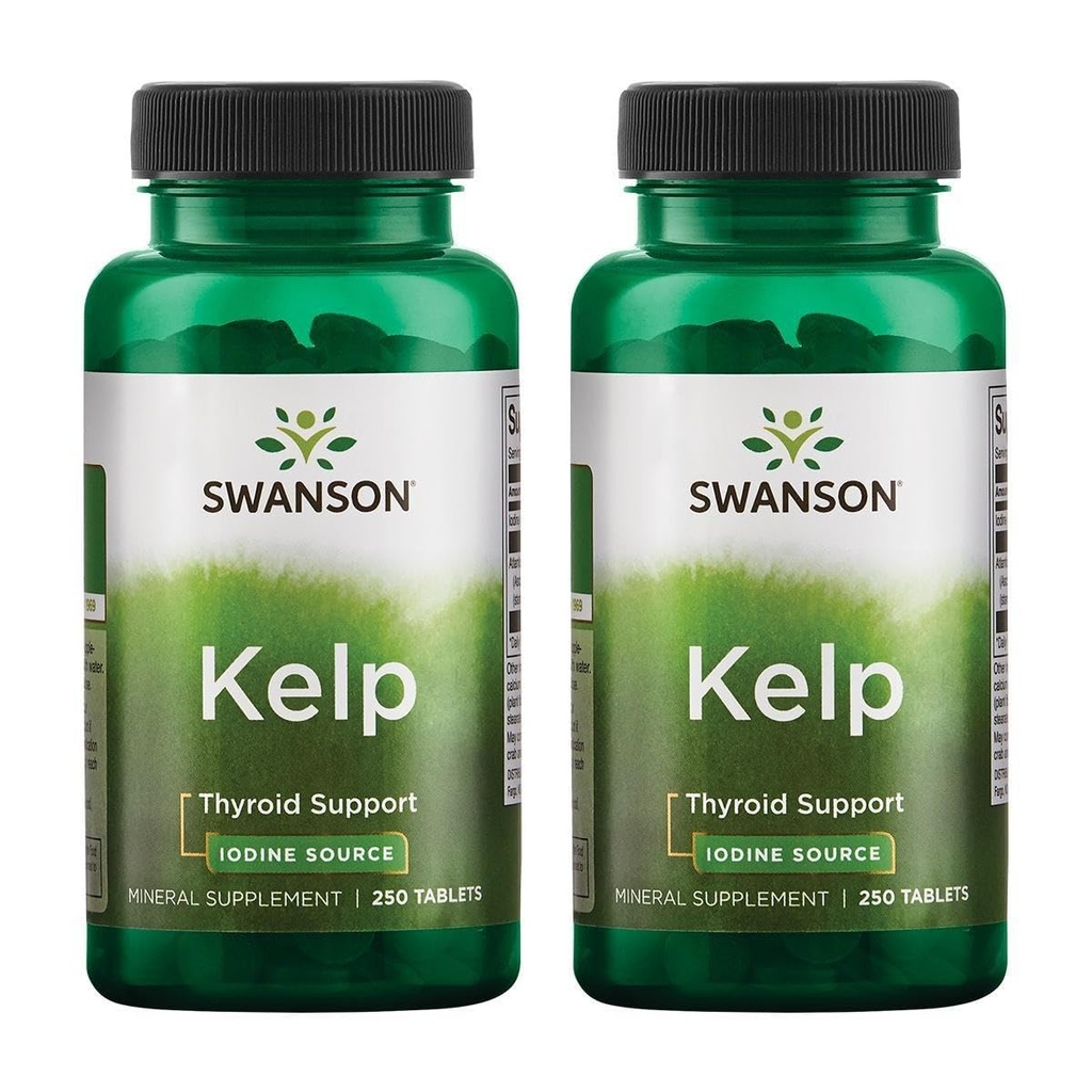 Swanson Kelp - looduslik joodiallikas, mis toetab kilpnäärme tervist - mineraalide lisand w / joodi allikas standardiseeritud 0,4% - (250 tabletti, 225 mg iga) (2 pakend)