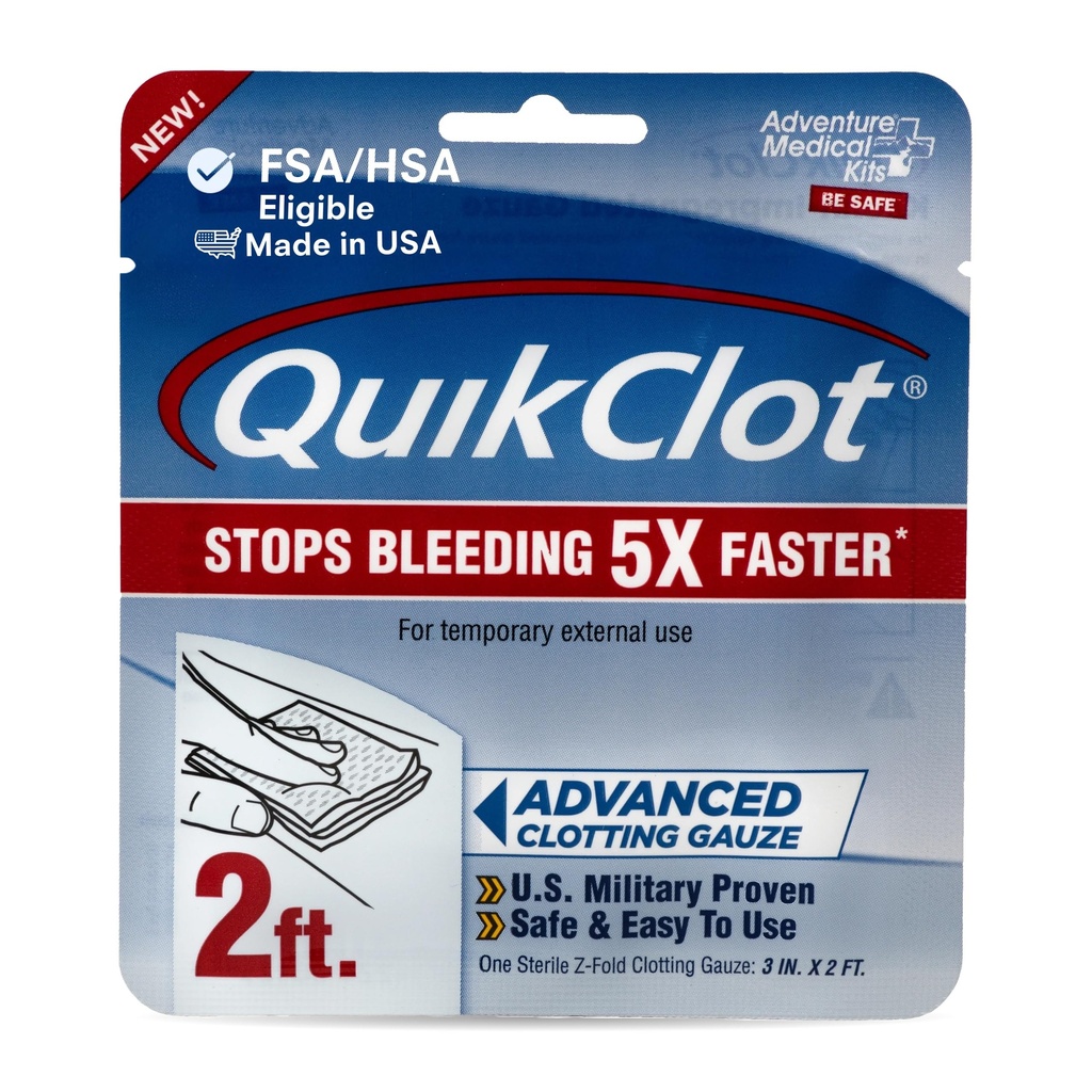 Adventure Medical Kits QuikClot Gauze - paindlik hemostaatiline meditsiiniline võitlus hädaolukorras ellujäämiseks või katastroofiks valmisoleku komplektid ja muud - peatab verejooksu kiire kaoliiniga - 3" x 24 "