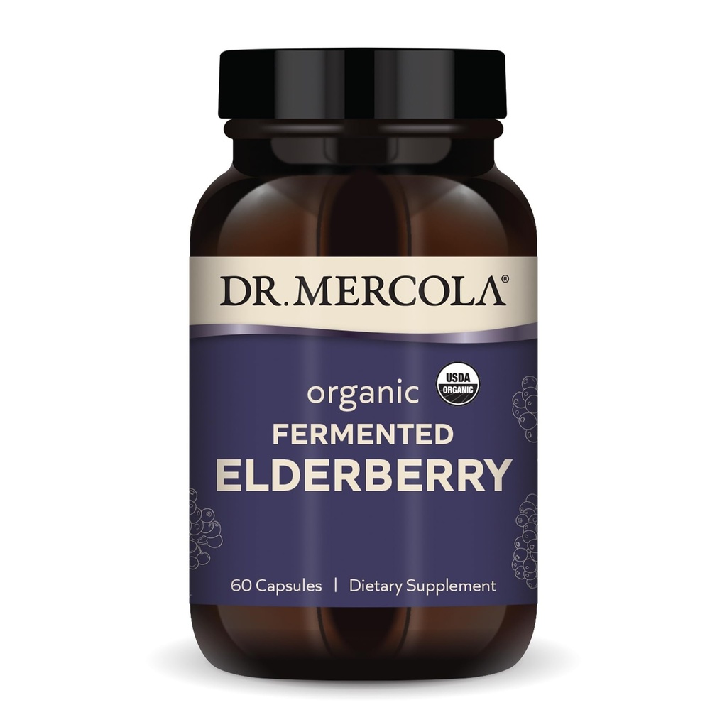 Dr. Mercola Organic Fermented Elderberry, 30 Servings (60 kapslit), Dietary Supplement, toetab hingamisteede tervist, mitte-GMO, sertifitseeritud USDA orgaaniline