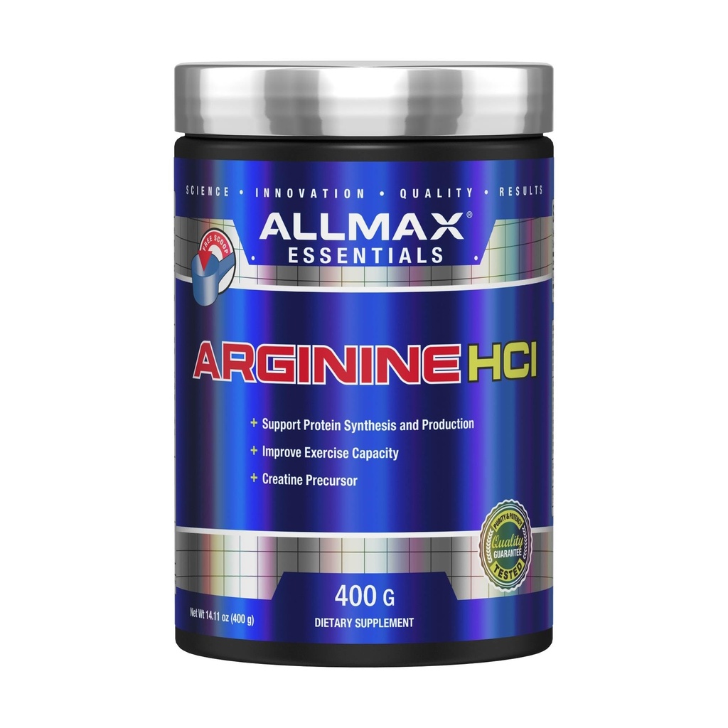 ALLMAX Essentials ARGININE HCL - 400 g - Lämmastikoksiidi sünteesi lähteaine - vegan ja gluteenivaba - 200 serveerimist