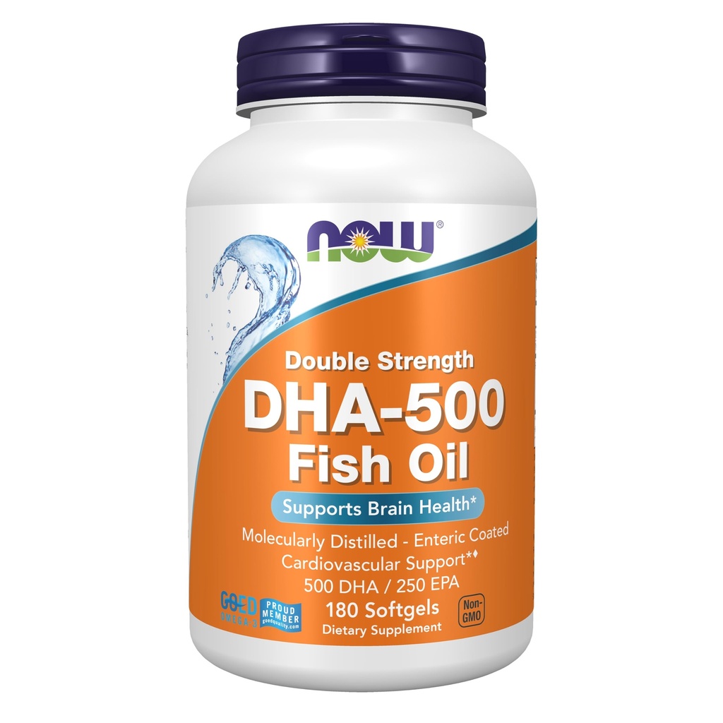 NOW Foods Supplements, DHA-500 250 EPA, molekulaarselt destilleeritud, toetab aju tervist *, 180 Softgels