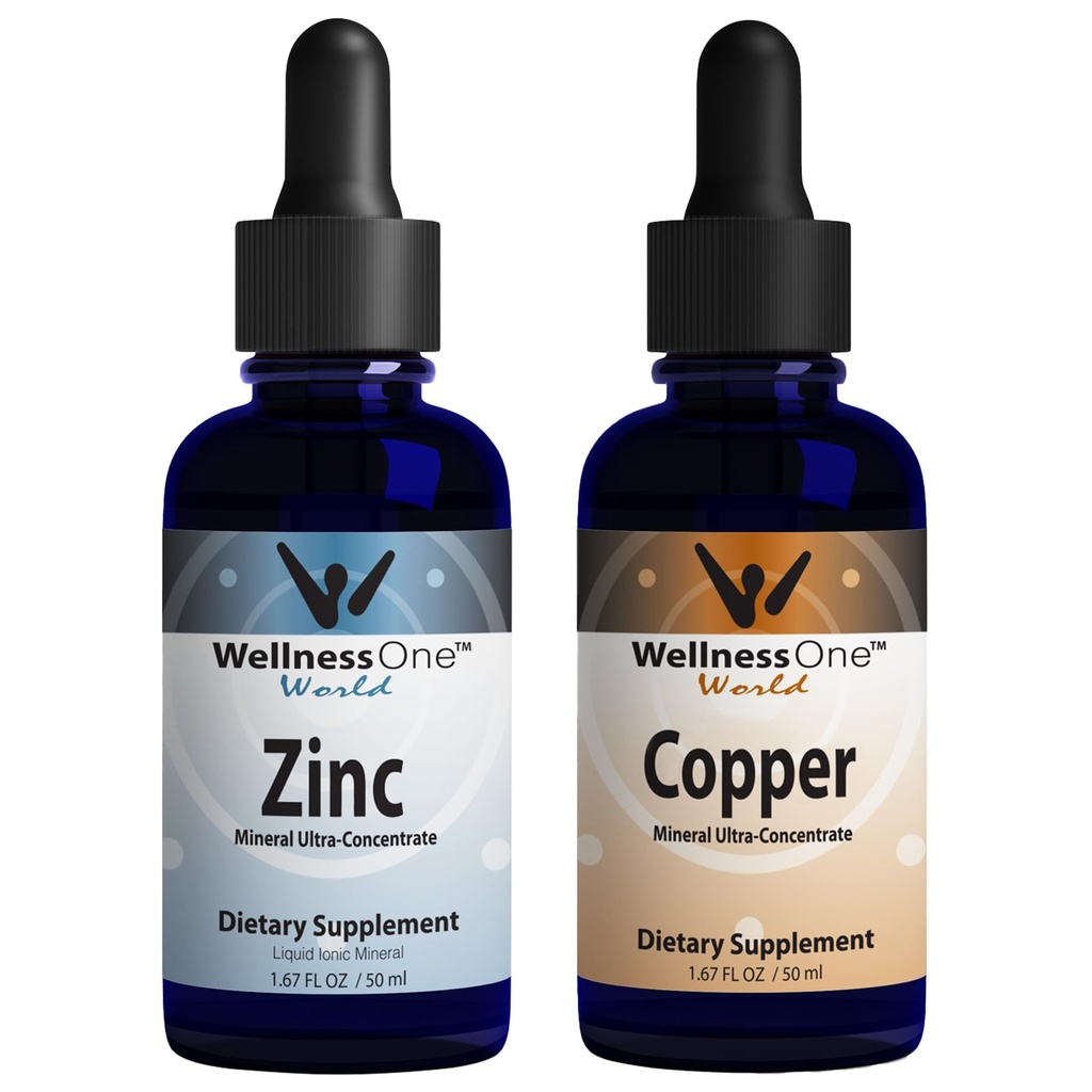 WellnessOne Ionic Vedel Tsink & Vedel Vask - Tsink-Copper Bundle to Support Immune System & Joint, Närvi & Luu Tervis - 1.67 fl oz Zinc & Copper Vedel Tsink Tsink