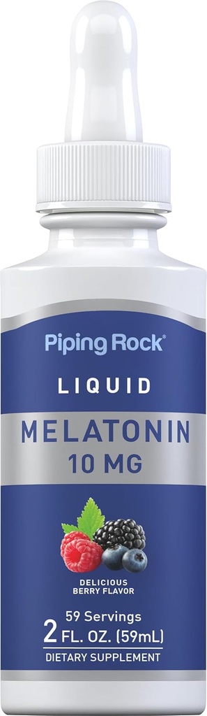 Piping Rock Vedelik Melatoniin 10mg | 2 fl oz | Berry Flavor Drops | Mitte-GMO, Gluteenivaba Täiskasvanute Täiendus
