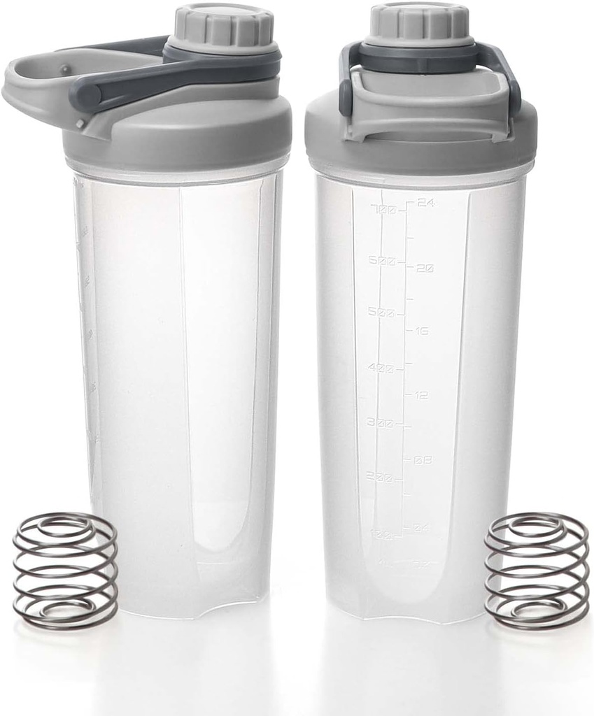 EYMPEU 2 Pack Shaker pudelid valgusegud BPA & ftalaadivaba, tahke kruvi kaane Leakproof Shaker Cup nõudepesumasin Ohutu valgu raputab 24oz, Clear Grey