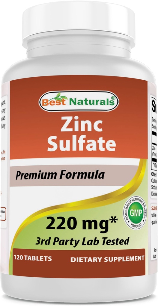 Parimad looduslikud tsinksulfaat 220 mg 120 tabletti - 3. partei labor testitud - valmistatud USA-s - Gluteenivaba ja mitte-GMO