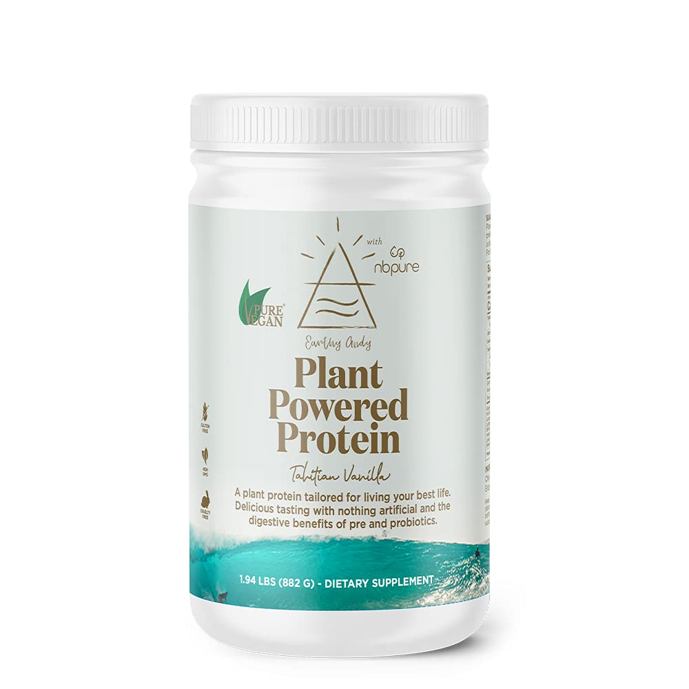 nbpure Earthy Andy Plant Powered Protein, Gluteenivaba, Non-GMO, Cruelty Free Herne Protein Powder, Vanilla, 30 Servings