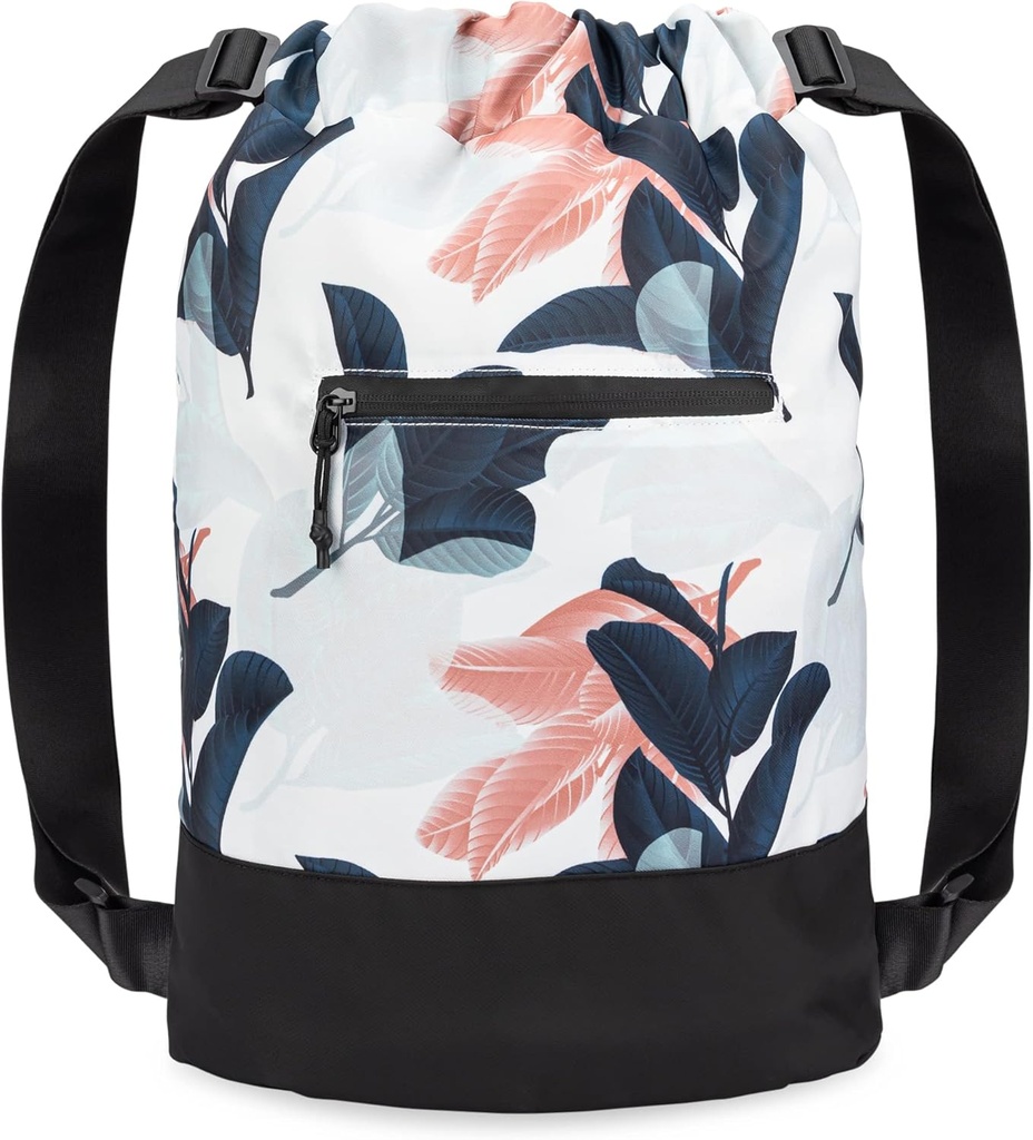 Flex Cinch Drawstring Gym Bag naistele graafilise kujundusega | Vastupidav kerge jõusaali Cinch kotid | Suurepärane jõusaalikott, reisimine ja üleöö | Merevägi / korall - Guava lehed