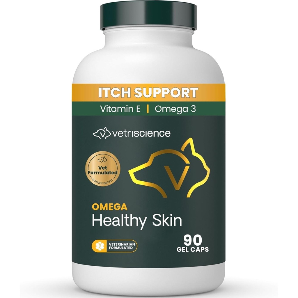 VetriScience Omega Tervislik nahakapslid , Omega 3.6.9 Kalaõli lisand koertele ja kassidele, naha tervis, karvade kasv, vähendatud kukkumine, üle 750 mg omega rasvhappeid kapsli kohta, geelkapslid, 90 loend