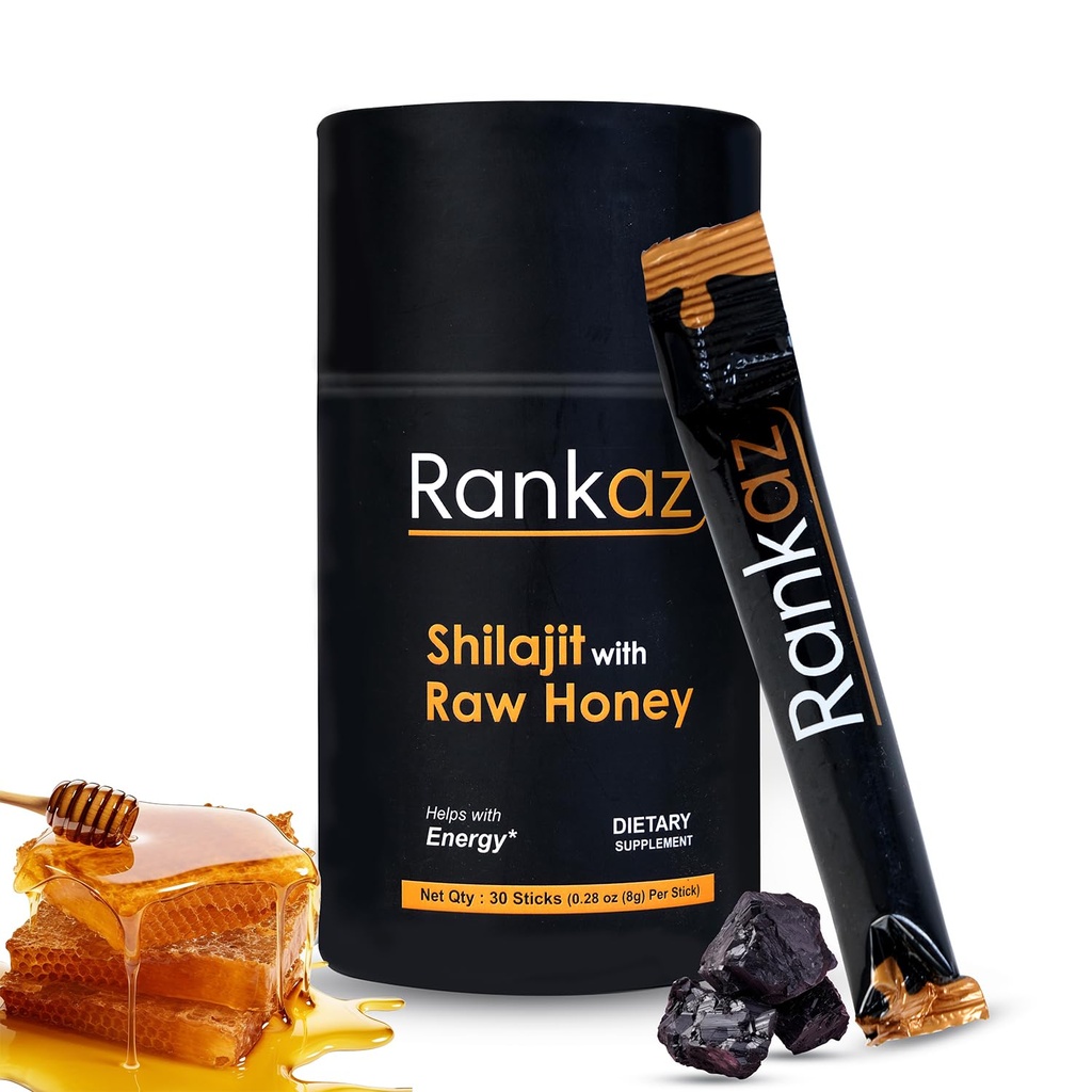 Rankaz Natural Shilajit Honey Sticks Organic - 30 Sticks, Shilajit Honey Fulvic Acid ja Trace Minerals