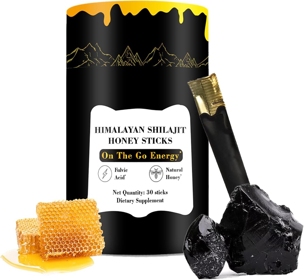 Shilajit Honey Sticks, 30 Sticks - puhas Himaalaja vaik, orgaaniline mesi ja safran energia suurendamiseks, immuunsuse tugi ja vitaalsus, SHILAJIT Honey Sticks meestele ja naistele