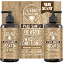 Viking Revolution Palo Santo Beard Wash and Beard Conditioner Set with Argan and Jojoba Oils - Softens and Strongs - Natural Palo Santo Lõhn - Beard Shampoo with Ginseng Juur Extract (17 oz)