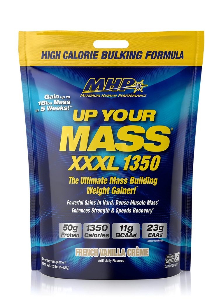 Maksimaalne inimese jõudlus MHP UYM XXXL 1350 Mass Building Weight Gainer, lihaste massikasum, w/50g valk, kõrge kalorid, 11 g BCAA-d, leutsiin, Prantsuse Vanilla Creme, 16 serveerimist