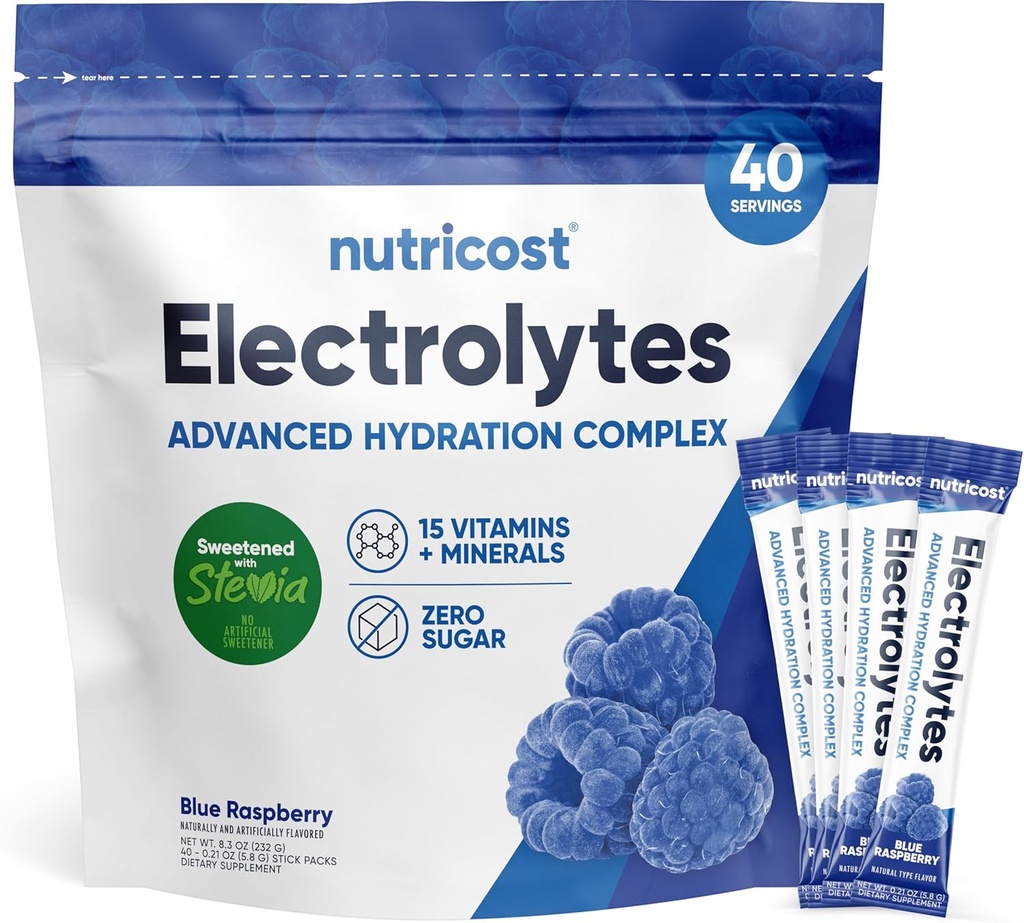 Nutrikost Elektrolüüdid Pulberhüdraat pakendid (sinine vaarika, 40 Servings) Madala kalorsusega Keto Elektrolüüdid Magustatud Stevia - Non-GMO, Gluteenivaba ja Suhkruvaba