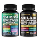 Shilajit ja Sea Moss Combo - Sea Moss ja Shilajit Bundle koos Ashwagandha, Black Seed, Kurkum, Põiewrack, Burdock, Black Pepper koos vitamiinide ja antioksüdantidega - 120 Veggie kapslit