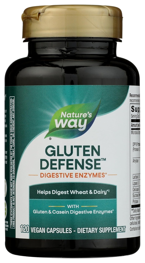 Nature's Way Gluten Defense Digestive Ensüümid *, Aitab Seedida Nisu & Piimatooted (1) Gluteen & Kaseiini Seedeensüümid *, 120 Vegan Kapslit (Pakendamine Võib erineda)