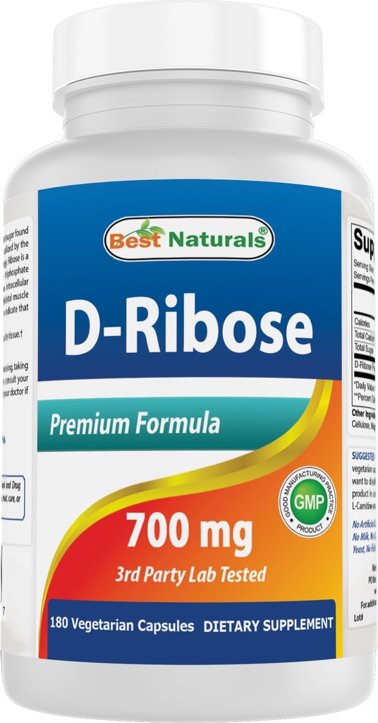 D-Ribose 700mg 180 Vcaps - Natural ATP Energy Production - toodetud USA põhinev GMP sertifitseeritud rajatis ja kolmanda osapoole testitud puhtus. Garanteeritud!