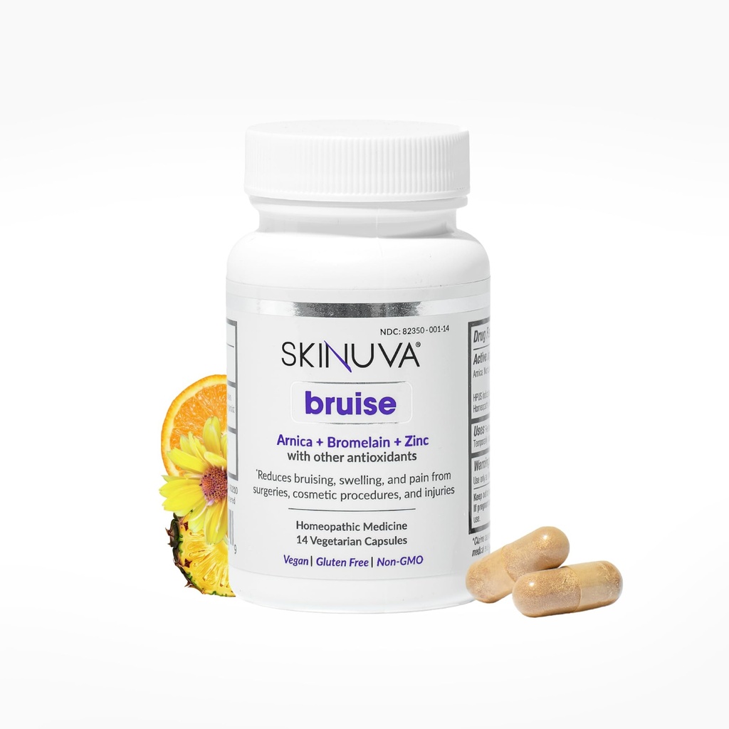 Skinuva® Bruise - verevalumite ja turse täiendus - homöopaatiline verevalum, mis on valmistatud Arnica, Bromelain & Zinc - 14 kapslit (7-päevane ravi)