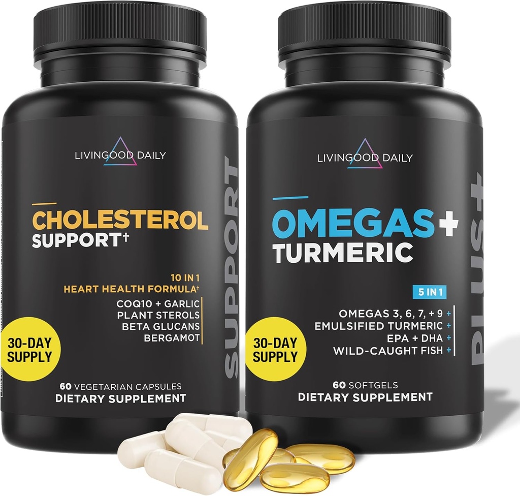 Livingood Daily Kolesterol Support, 60 Vegetarian Capsules - CoQ10, Taimesteroolid, Taimesteroolid, Bergamot, & Küüslaugu Toidulisandid Toetada Südame Tervist Ja Tervislik Lipiidide Tootmine - Mitte-GMO & Vegan