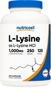 Nutricost L-Lysine 1000mg, 250 kapslit - 500mg per Cap, Gluteenivaba, Non-GMO