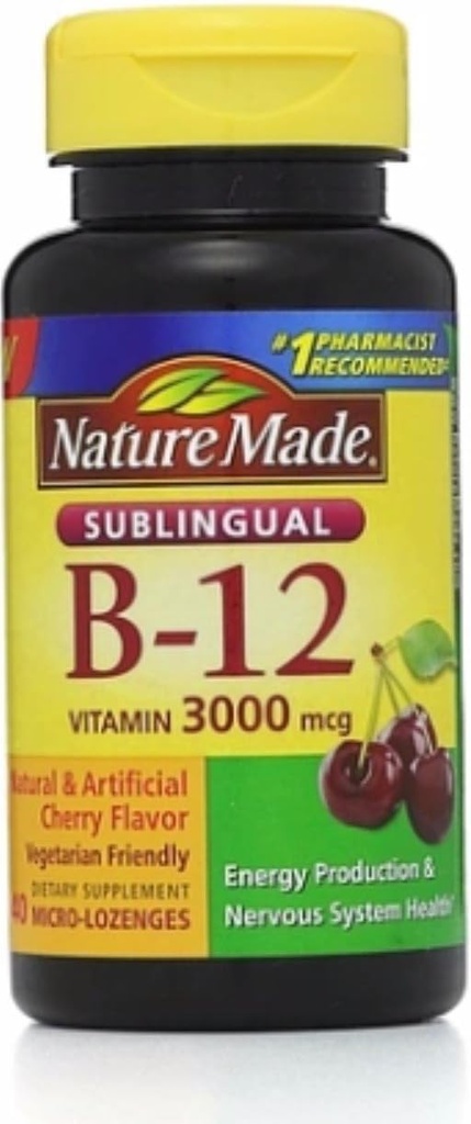 Loodus Valmistatud Vitamiin B-12 3000mcg, Sublingual Lozenges, Kirss 40 ea (pakk 2)