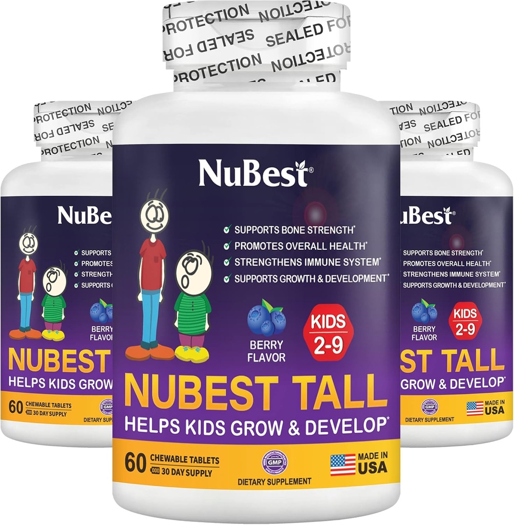 NuBest Pikad lapsed - Multivitamiinid ja mineraalid vanuses 2 kuni 9 - Luu tugevus ja immuunsuse tugi - aitab lapsi, väikelapsi Tervislik - Loomade kuju - 180 närimistabletti Marja tabletid | 3 kuud pakkumine