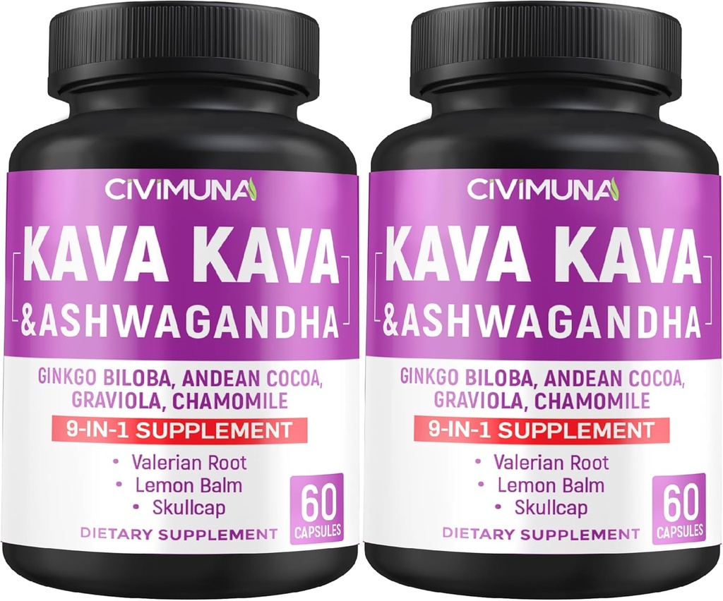Kava kapslid Kava, Ginkgo, Ashwagandha ja rohkem - 120 kapslit 4 kuu pakkumiseks (pakk 2)