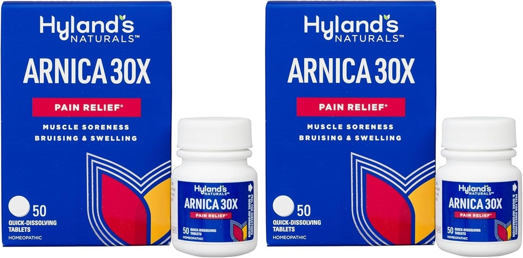 Hyland's Naturals Arnica Montana 30x Tablets, Natural Relief of Bruises, turse ja lihaste valulikkus, Kiiresti lahustuvad tabletid, 50 Count (pakk 2)