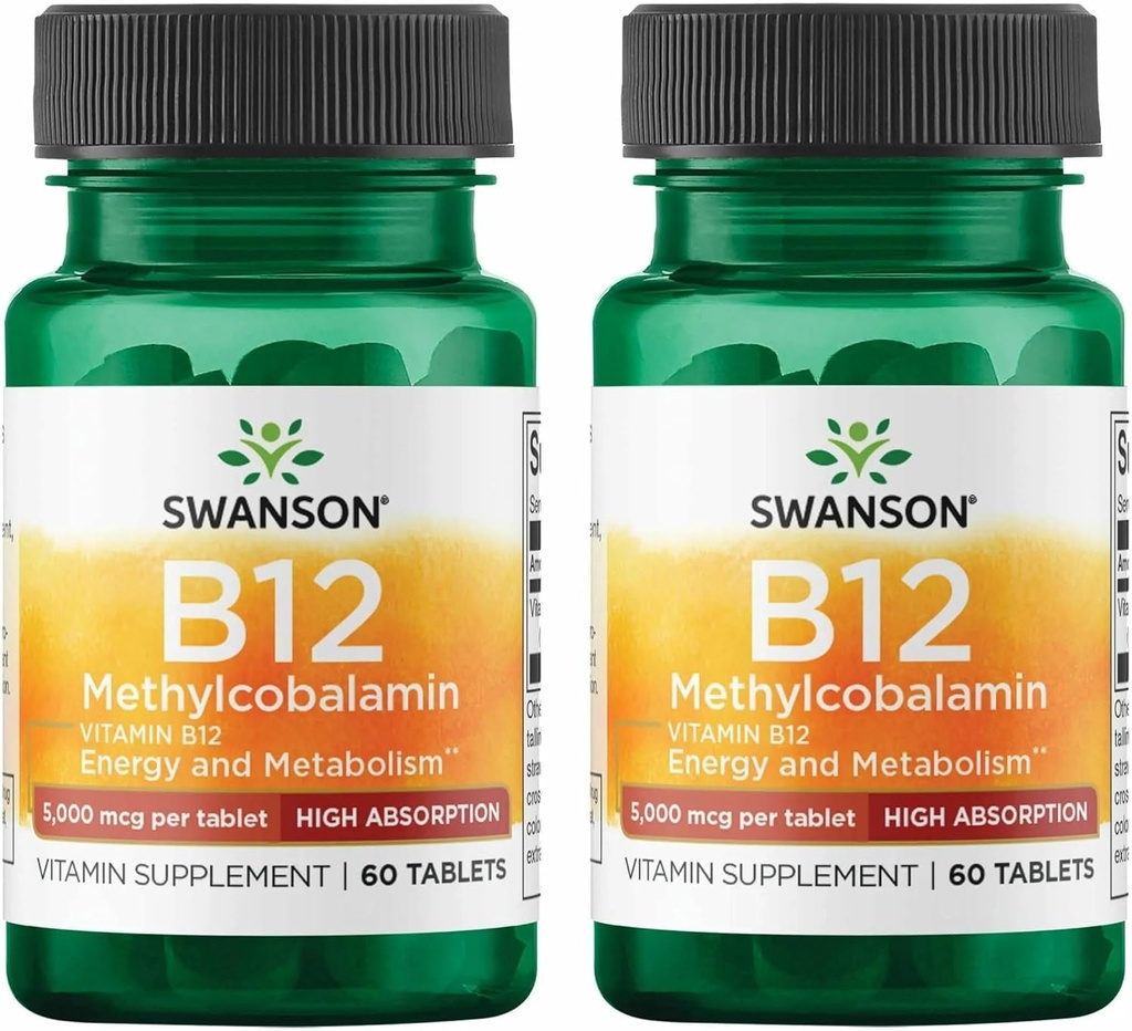 Swanson Vitamiin B-12 Metüülkobalamiin Kõrge imendumine 5000 mcg 60 Tabs (2 Pack)