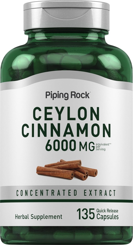Piping Rock Ceylon Cinnamon Kapslid 6000mg | 135 Count | Kontsentreeritud taimse ekstrakti täiendus | meestele ja naistele | Mitte-GMO, Gluteenivaba
