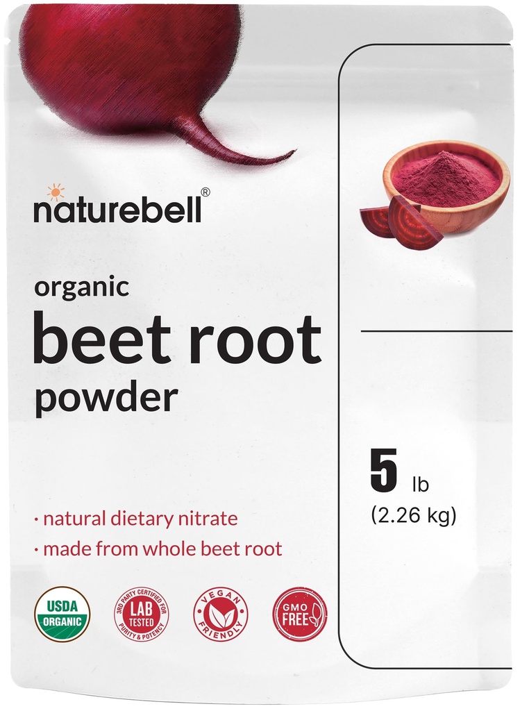NatureBell Organic Beet Root Powder 5Lbs | 4000mg per Serving – kontsentreeritud kogu suhkrupeedi juureallikas | Kõrge dieetnitraadid – toores supertoidulisandid – suurepärane vegan Shakes & Smoothies – Non-GMO