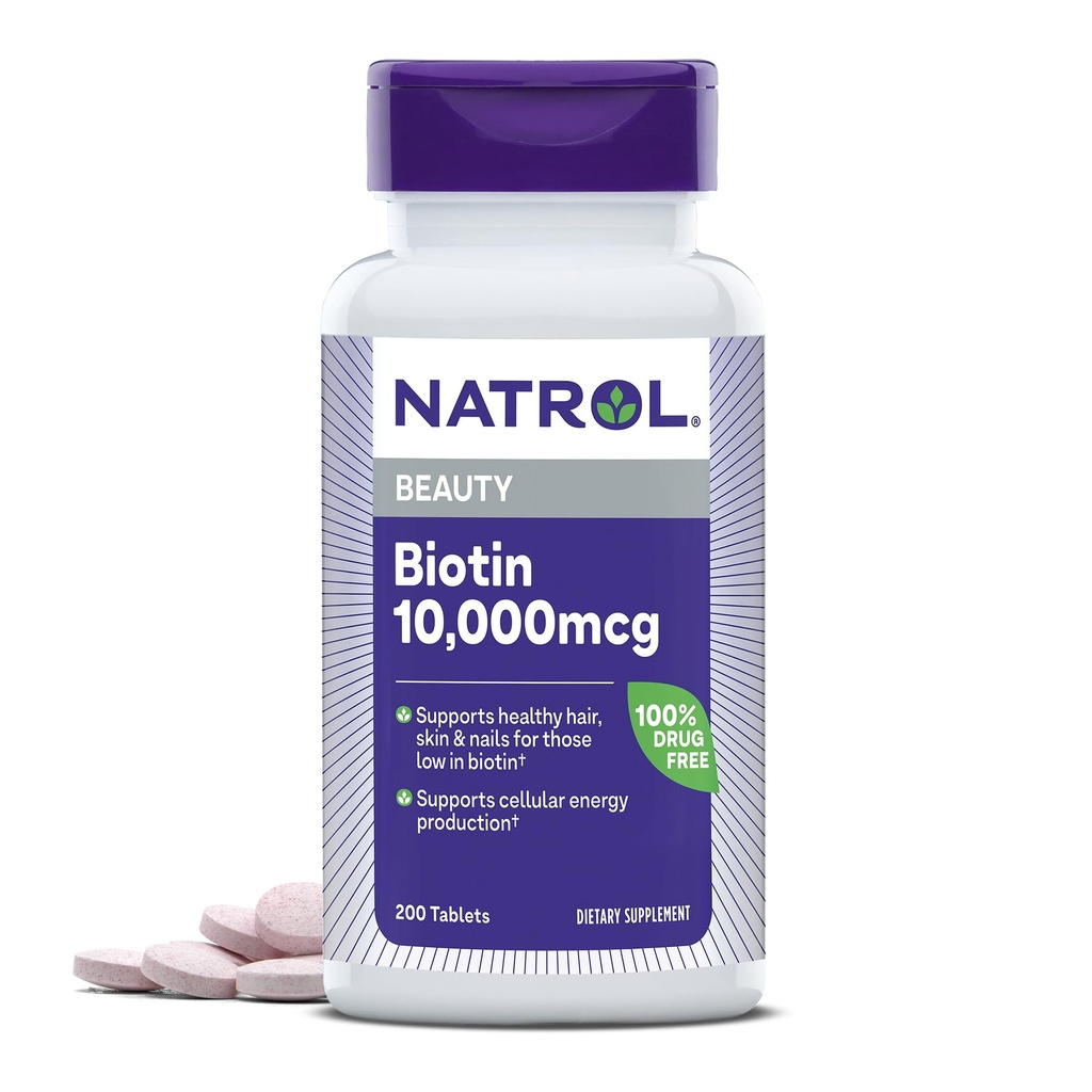 Natrol Biotin 10000mcg, toidulisand tervetele juustele, nahale ja küüntele neile, kellel on madal biotiinisisaldus, pluss energia metabolismi tugi, 200 tabletti, kuni 200 päeva pakkumine