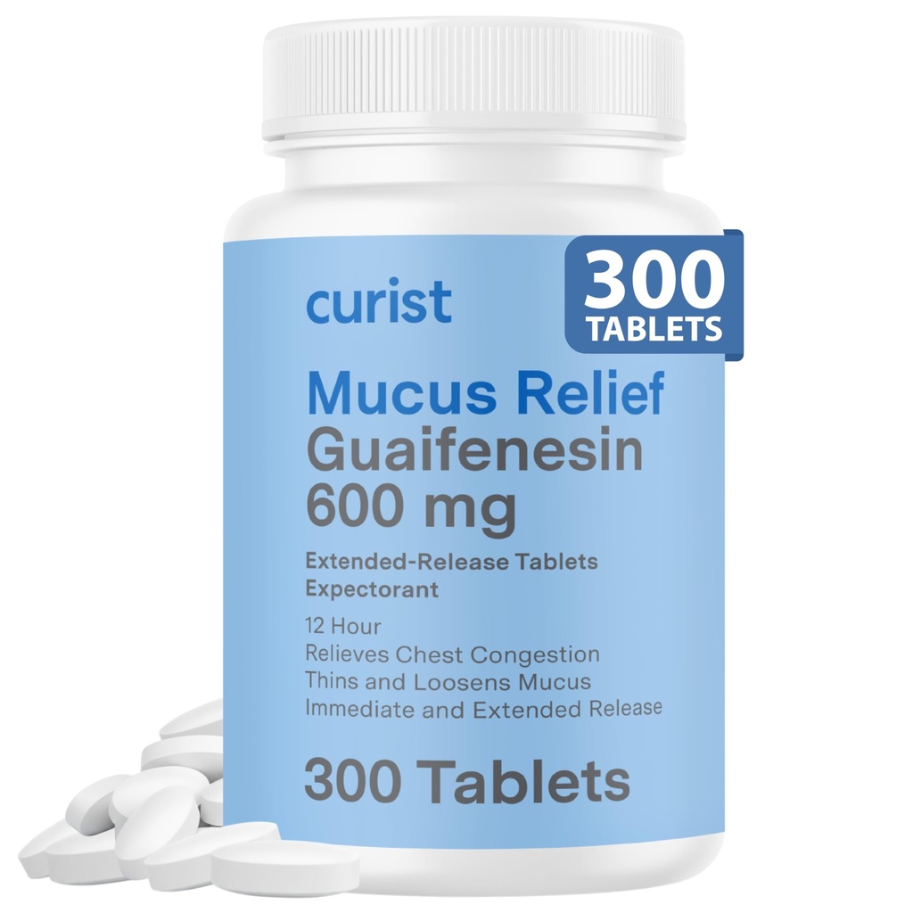 Curist Guaifenesin 600 mg toimeainet prolongeeritult vabastavad tabletid (300 värvivaba tabletti) - Expectorant Licus Relief, Generic Guaifenesin 600 mg, (Bulk Pack)