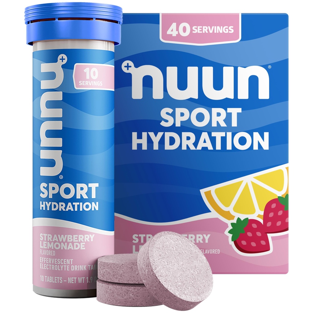 Nuun Sport elektrolüüt tabletid magneesiumi, kaltsiumi, kaaliumi, kloriidi ja naatriumi, gluteenivaba ja vegan, maasikalemonaadi, 4 Pack (40 Servings Total)