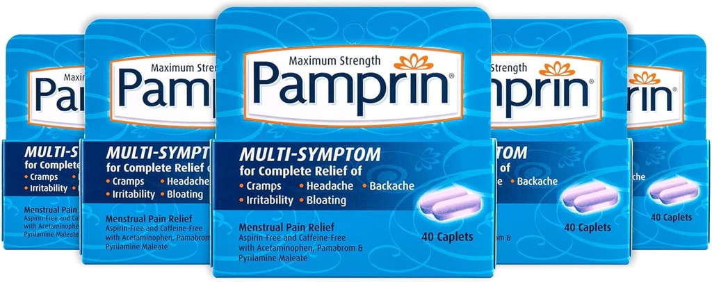 Pampriin Multi-Symptom valem, atseetaminofeeniga, menstruaalperioodi sümptomite leevendamine, sealhulgas krambid, valu, ärrituvus ja puhitus, 40 kapslit (5 pakendit)