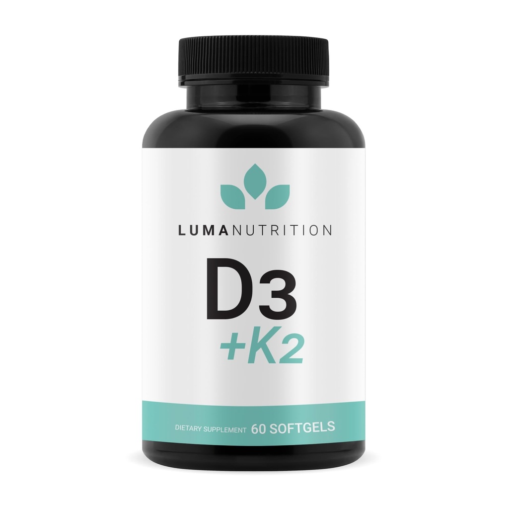 Luma Toitumine D3 + K2 Vitamiin 10000 IU - Luu ja südame tervise täiendus - Max Tugevus Immuunsüsteemi tugi ja kaltsiumi imendumine - 60 Softgels