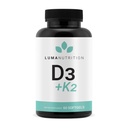 Luma Toitumine D3 + K2 Vitamiin 10000 IU - Luu ja südame tervise täiendus - Max Tugevus Immuunsüsteemi tugi ja kaltsiumi imendumine - 60 Softgels