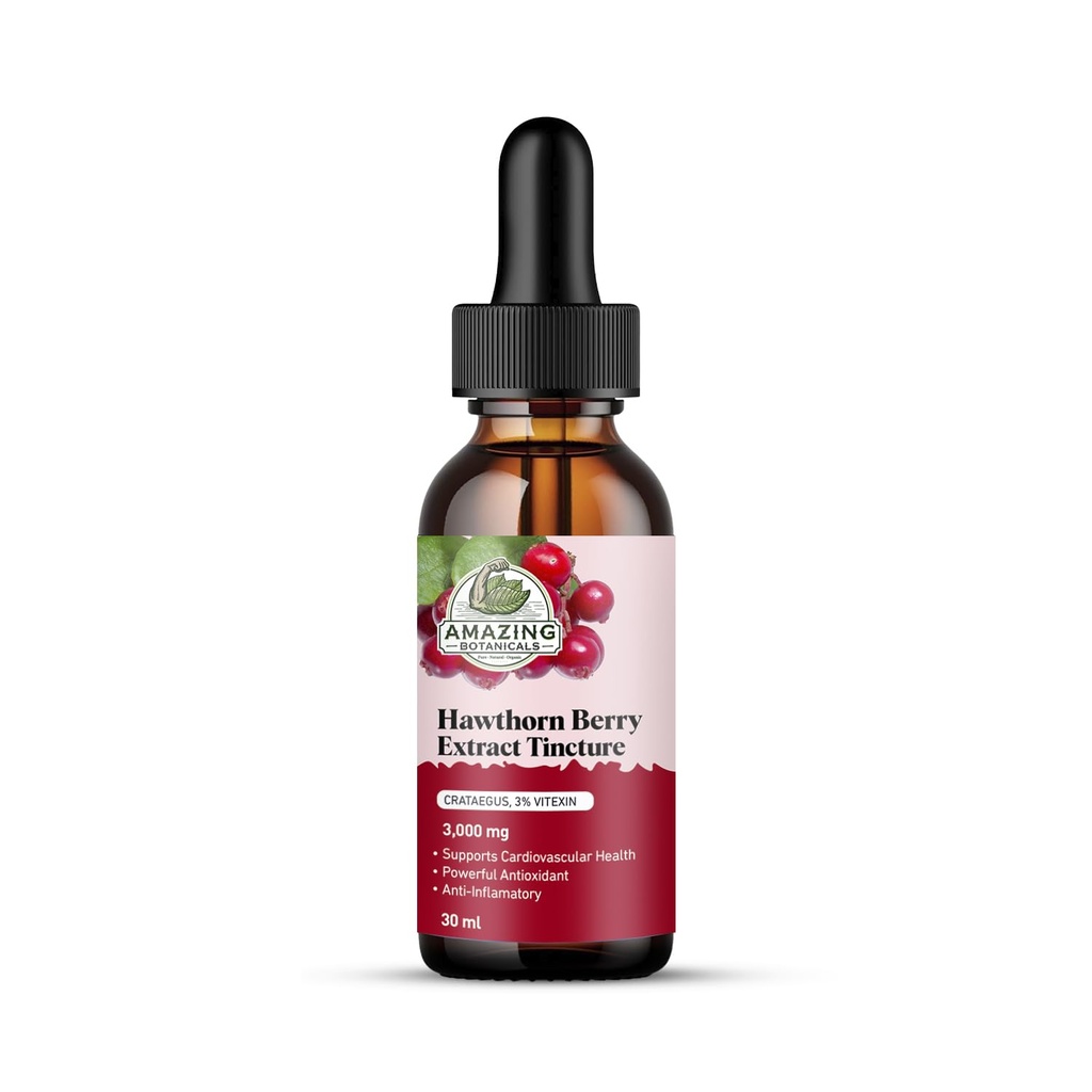 Amazing Botanicals Hawthorn Berry Extract 3,000mg Tugevus Tinktuur - Organic Immune Support & Wellness Supplement | 30ml/1oz