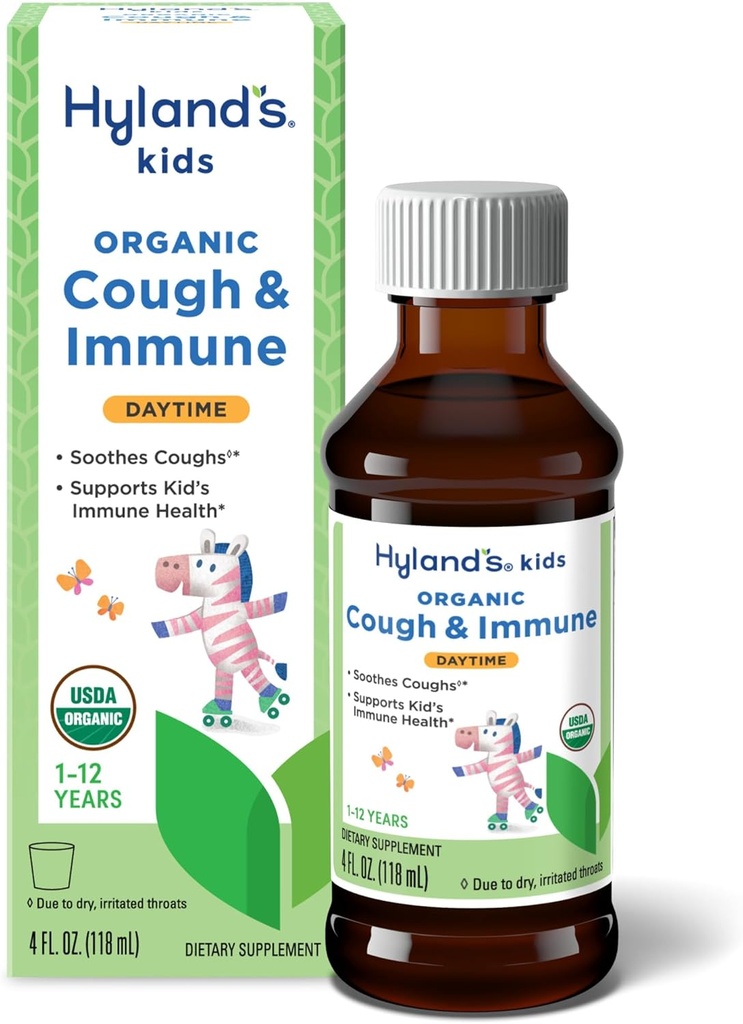 Hyland's Kids Daytime Organic Cough Syrup and Immune Support koos Agave, Elderberry ja Granate, Soothes Cough ja toetab immuunsust, 4 Fl. Oz